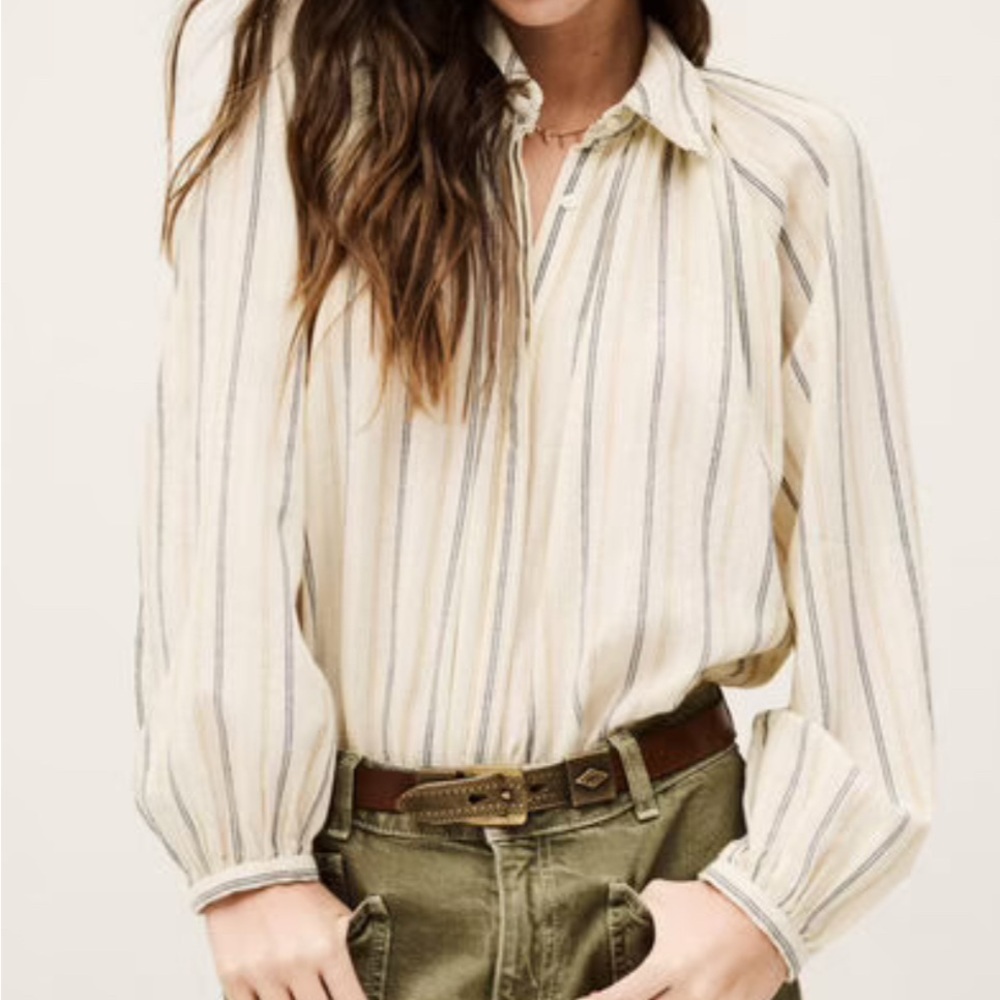 ba&sh Striped Button Down Shirt in Cream and Blue never worn